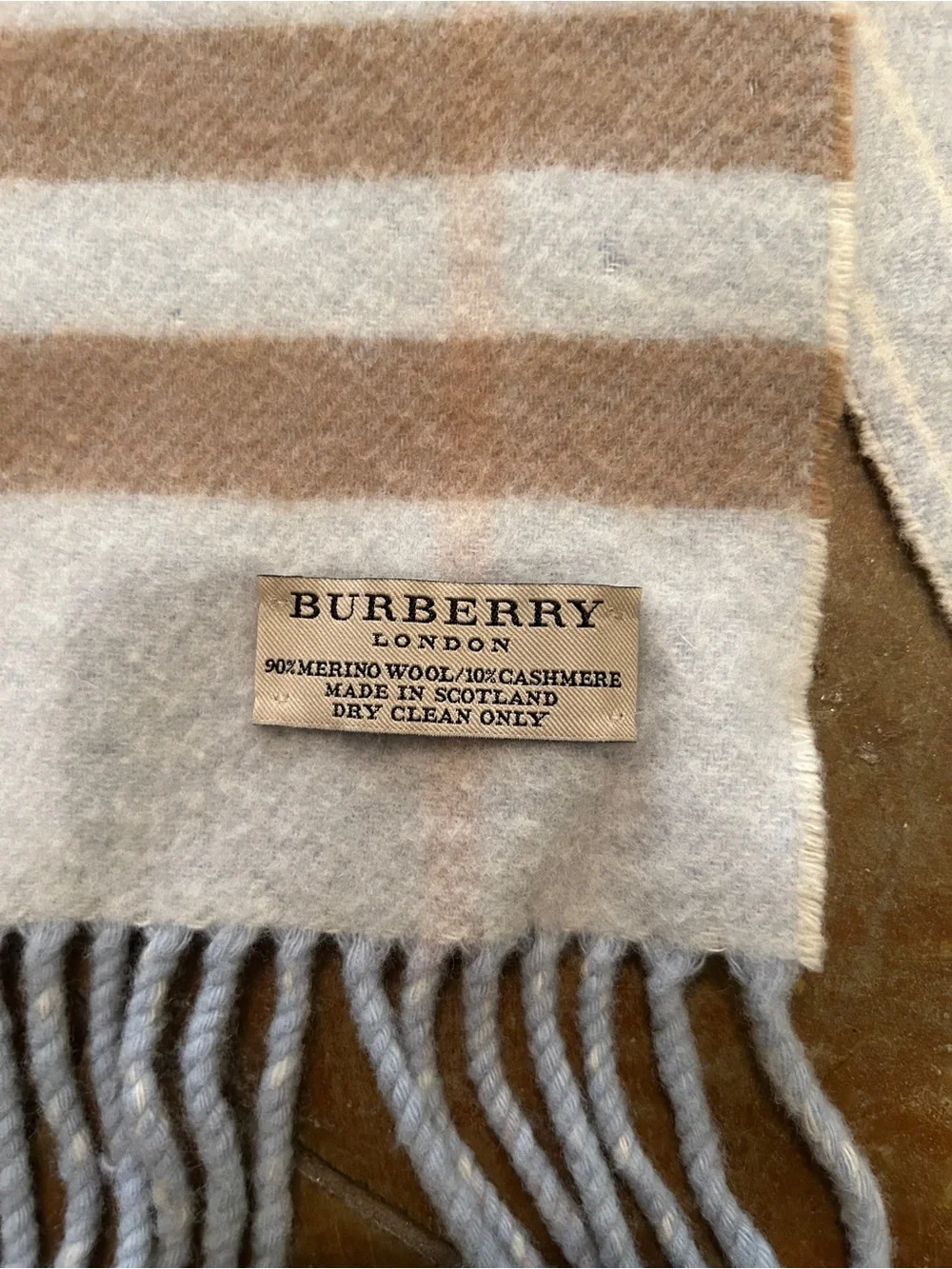 Burberry Blue, Cream & Camel Check Cashmere-Blend Scarf